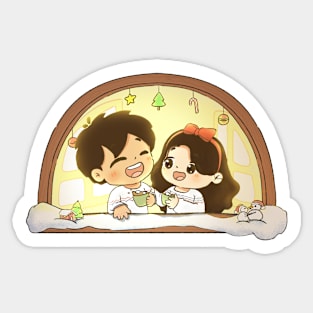 Couple Having Hot Choclate Sticker